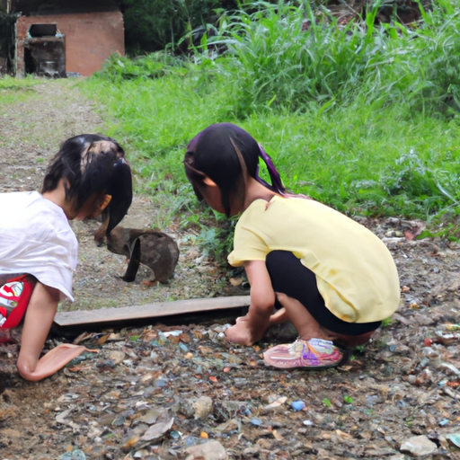 两个小女孩跟2只小猫玩(1张)