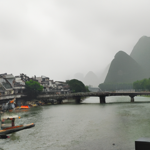 桂林的小桥流水人家 山水画 雨天(1张)